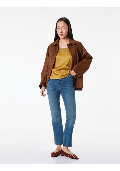 Koton Normal Bel Dar Kesim Düğmeli Pamuklu İspanyol Paça Denim Pantolon - Flare Jeans Green Cast 6sal40190md Yeşil