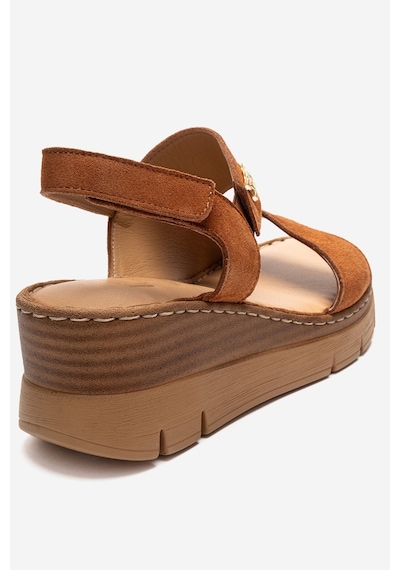 Luvishoes Sophıe Taba Süet Hakiki Deri Kadın Dolgu Topuklu Sandalet Taba