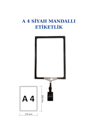 10 Adet Siyah A4 Mandallı Raf Sepet Etiketi Çerçeveli Etiketlik Siyah