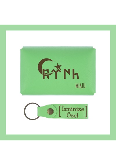 Miaju Fıstık Yeşil, Göktürkçe Ayyıldız Tema, İsme Özel Cüzdan Ve Anahtarlık Set, Tarihinden Onur Duyanlara Fıstık Yeşil
