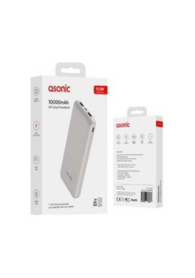 Asonic As-p10 10000mah Micro+type-c+usb Beyaz Taşınabilir Pil Şarj Cihazı Powerbank