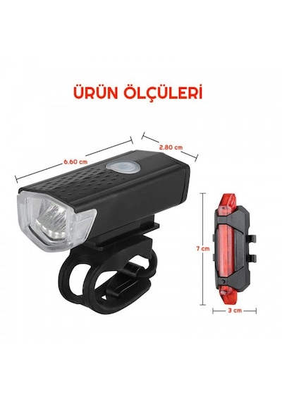 Eldrive Şarj Edilebilir Led Bisiklet Far Ön Işık Kuyruk Lambası Siyah