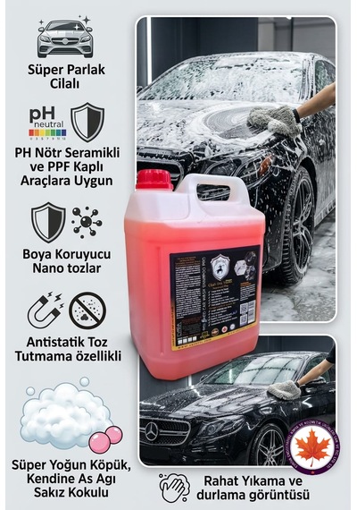 Seramik Katkılı Cilalı Oto Yıkama Şampuanı Sakız Kokulu 5kg Süper Parlak + Sünger