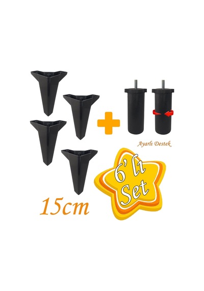 Serdivan 6'lı Set Mobilya Tv Ünitesi Çekyat Koltuk Kanepe Ayarlı M8 Destek Ayağı 15 Cm Siyah Baza Ayak