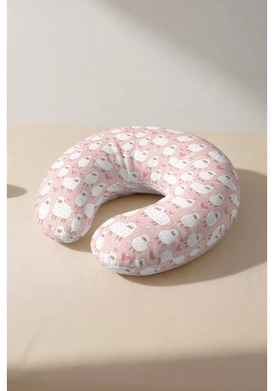 Sevimli Koyunlu Pamuklu Boyun Yastığı - Pastel Pembe Kalpli Yumuşak Seyahat Yastığı Çok Renkli