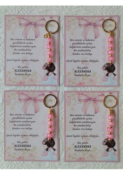 100 Adet Kız Bebek Model Özel Tasarım Pembe Anahtarlık Hastane Yeni Doğan 40 Mevlidi Hediyelik