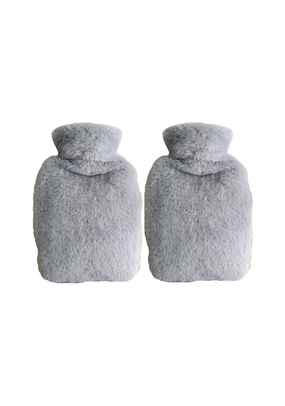 Sıcak Su Torbası 2 Adet,yan Cepli Gri Peluş Termofor 27x17x2cm 750ml Gri