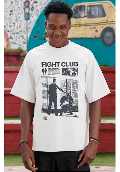 Fight Club Tyler Durden Efsane Film Ön Baskılı Unisex Oversize Ti Beyaz