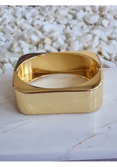 Dikdörtgen Köşeli Gold Molted Kelepçe Çelik Bileklik Gold