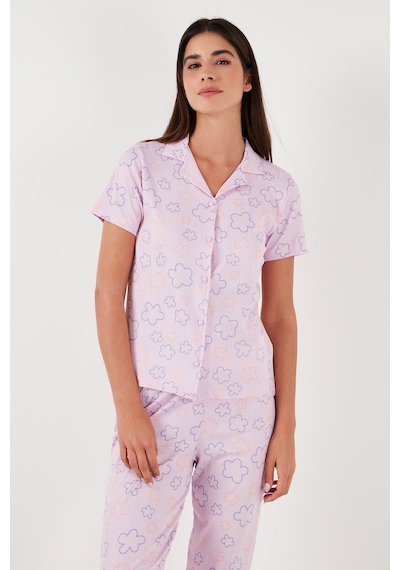 Lela Regular Fit Gömlek Yaka Kısa Kollu Bayan Pijama Takımı 65780124 Pembe