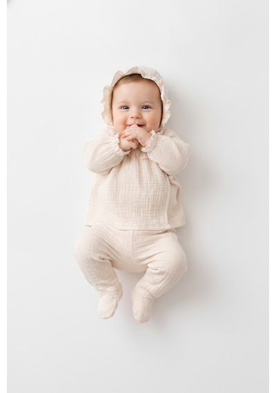 Tiffany Baby & Kids Müslin Newborn Glow Tasarımlı 3lü Zıbın Set Bej