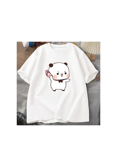 Tarzsokak Sevimli Bubu Atma Flip-flop T Shirt Erkek Kadın Komik Karikatür Dudu T-shirt Pamuk Yaz Baskı 2946 Beyaz
