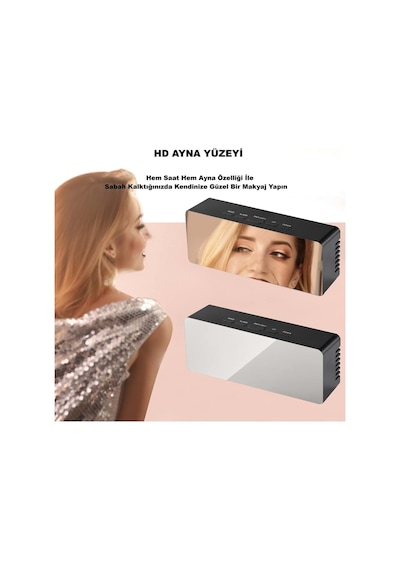 Akıllı Aynalı Dijital Saat Led Göstergeli, Alarm & Termometre, Usb/pil