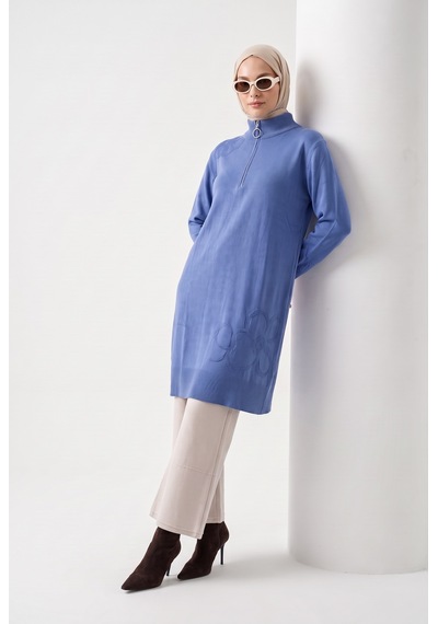 Armine Çiçek Desenli Triko Tunik 25ktd4111 İndigo