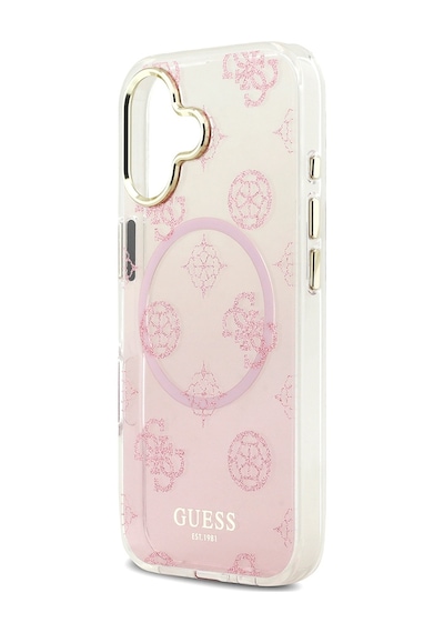 Apple Uyumlu iPhone 17 Kılıf Guess Lisanslı M-safe Şarj Özellikli Simli Peony Desenli Silikon Kapak Pembe Pembe