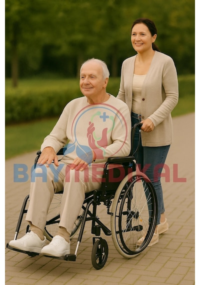 Manuel Tekerlekli Sandalye Çelik Şase, Katlanır Sırt, İç-dış Mekan Uygun, 120 Kg Taşıma Kapasitesi