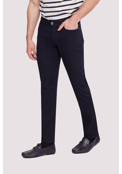 Erkek Lacivert Slim Fit Üst Cep Kanvas Pantolon Lacivert