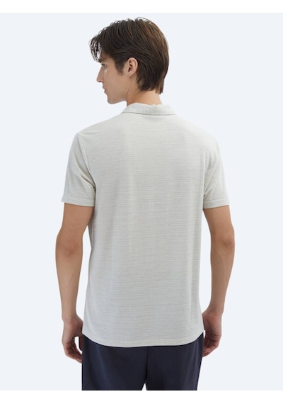 Kip Bej Çizgili Polo Yaka Pamuk Karışımlı T-shirt Bej