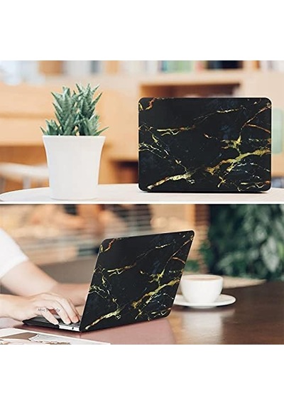 Macbook Pro 15 Mermer Desenli Kılıf A1707 A1990 Uyumlu İnce Hafif Sert Kapak Koruyucu Kılıf Siyah