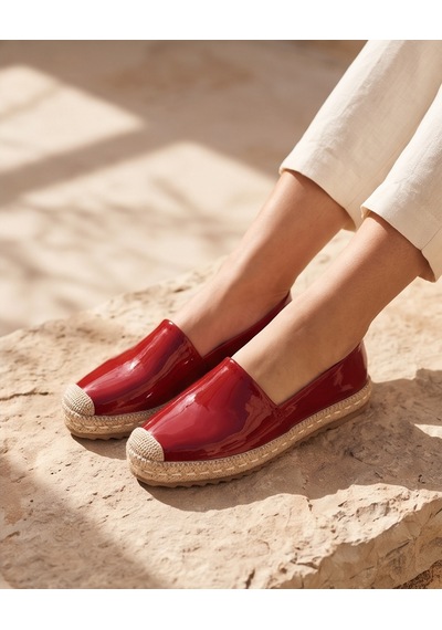 Futsishoes Lucıa Bordo Hakiki Rugan Deri Dikiş Detaylı Kadın Espadril