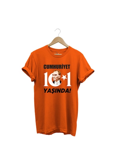 29 Ekim Cumhuriyet Bayramı Atatürk Ay Yıldız Baskılı Cumhuriyet 101 Yaşında Türkiye Turuncu T-shirt Turuncu