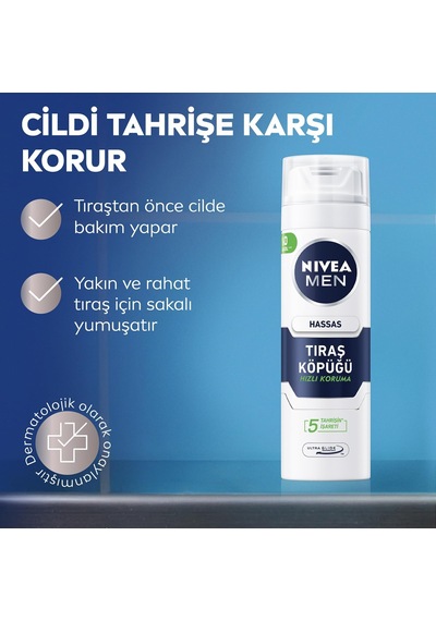 Lexroo Men Erkek Hassas Tıraş Köpüğü 200 Ml, Hassas Ciltlere Özel Hızlı Koruma, Yanma Karşıtı