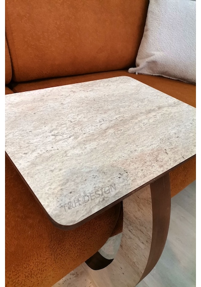 C Sehpa Dikdörtgen, Tekerlekli Yan Sehpa, %100 Mdf Yan Sehpa Traverten