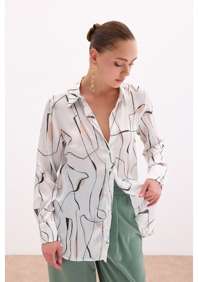 Sateen Yırtmaç Detaylı Gömlek - Haki-136104 Haki