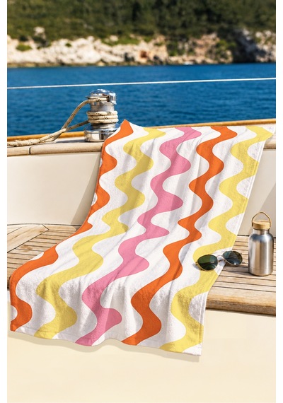Retro Dalgalı Çizgili Plaj Havlusu - Bohem Modern Turuncu Sarı Pembe Hızlı Kuruyan Mikrofiber Havlu Gölgeli Tınısı Retro Dalgalı Çizgili Plaj Havlusu - Bohem Modern Turuncu Sarı Pembe Hızlı Kuruyan Mikrofiber Havlu Gölgeli Tınısı