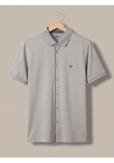 Maccali Erkek Gri Kısa Kollu Basic Polo Yaka Gömlek