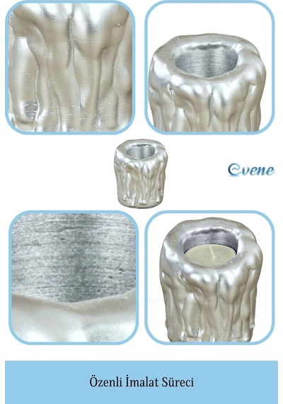 Mumluk Şamdan Tealight Mum Uyumlu Orta Erimiş Mum Model - Gümüş
