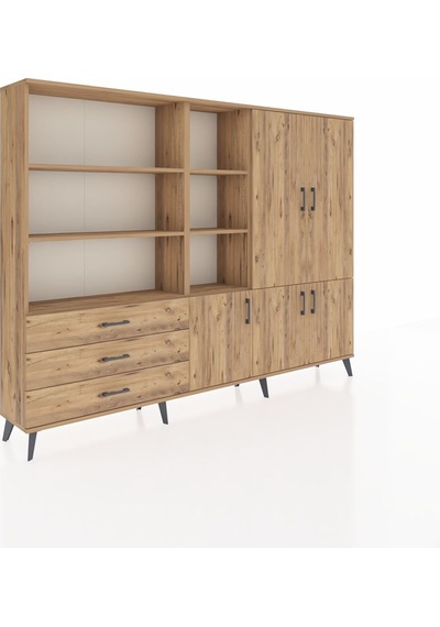 Arges Dolap 11 Raflı 3 Çekmeceli 5 Kapaklı 220x30x163 Çam-çam Çam-çam