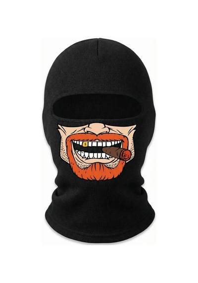 Womanandkids Wak Unisex Sakallı Puro Baskılı Balaklava 1 Adet Tek Beden Viskoz Kask İçi Outdoor Maske Siyah