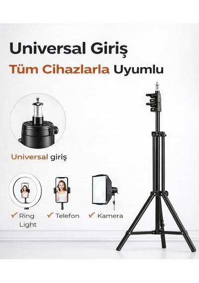 Universal Girişli Ring Light Tripodu 2.1 Metre Ayarlanabilir Işık Standı Katlanabilir Hafif T Altın