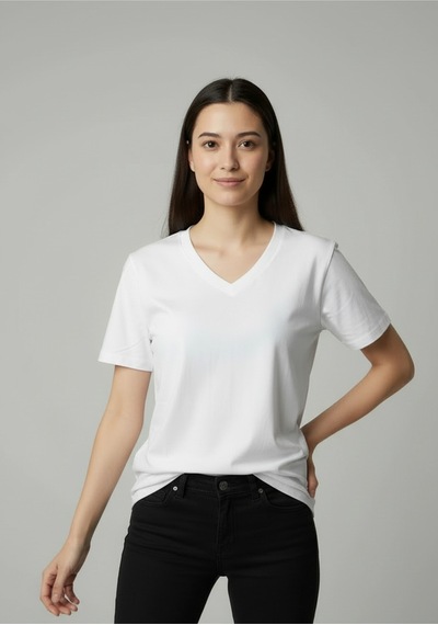 Lyvean V Yaka Regular Kısa Kollu Tshirt Beyaz
