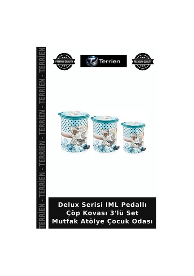 Delux Serisi Iml Pedallı Çöp Kovası 3'lü Set Mutfak Atölye Çocuk Odası Çok Renkli