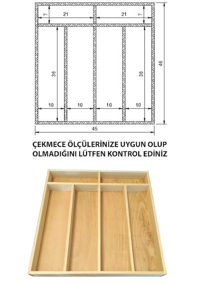 Ahşap Kepçelik 45x46 Cm. Mutfak Çekmecesi Servis Gereçleri Düzenleyici Organizer