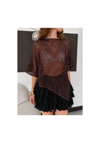 Verymoda Asimetrik Kesim Yarasa Kol Pullu Bluz D3118 Mürdüm