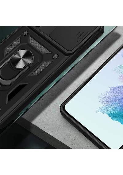Galaxy A54 Kılıf Magnetik Standlı Kamera Korumalı Zore Sürgülü Vega Kapak Mavi