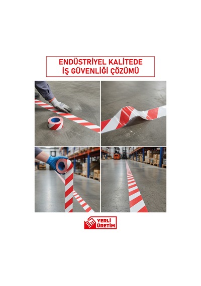 Etr 5111 Yapışkanlı Zemin İşaretleme Bandı Kırmızı Beyaz Uyarı Bandı