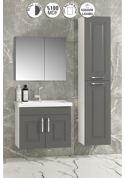 Salkım 65+35 Cm Beyaz-füme Balon Mdf Seramik Lavabolu Asma Banyo Dolabı Takımı Beyaz - Füme Salkım 65+35 Cm Beyaz-füme Balon Mdf Seramik Lavabolu Asma Banyo Dolabı Takımı Beyaz - Füme