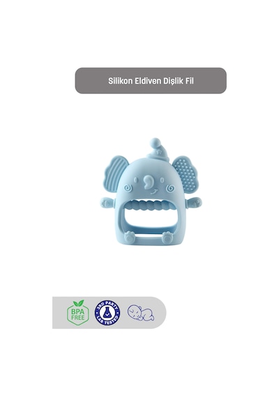 Silikon Bebek Diş Kaşıyıcı - Diş Kaşıma Eldiveni -silikon Eldiven Dişlik Fil Mavi
