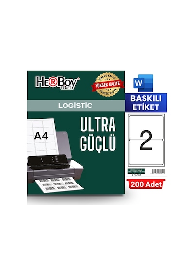 Herboy Hb-1002 199,6 X 143,5 Mm A4 Baskılı Laser Etiket 200 Adet