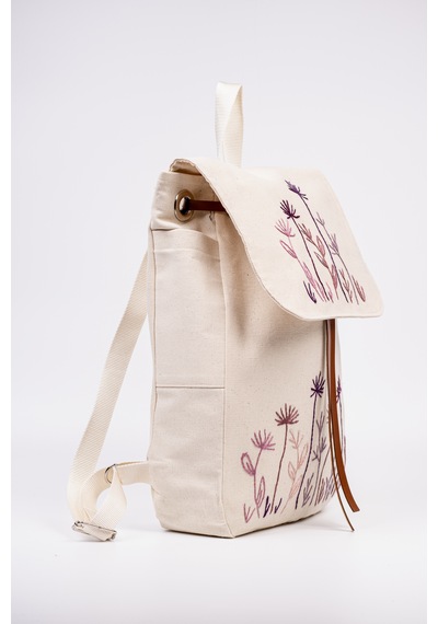 Fabric Craft Bag Sırt Çantası Kanvas El Nakışlı Astarlı Büzgülü 38x40 Krem