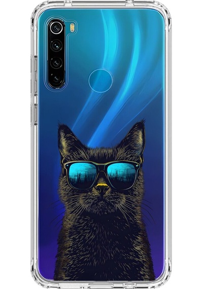 Xiaomi Redmi Note 8 Uyumlu Şeffaf Kılıf Cool Kedi Tasarımlı