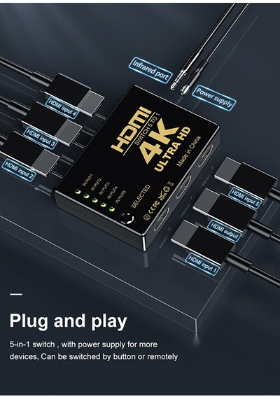 4K HDMI switch kumandalı 1.4b 1080P 5 giriş 1 çıkış ultra hd switch