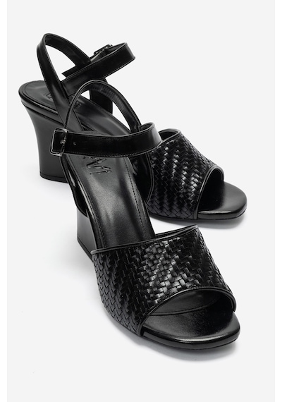 Luvi Shoes Sylvar Siyah Örgü Kadın Dolgu Topuklu Ayakkabı
