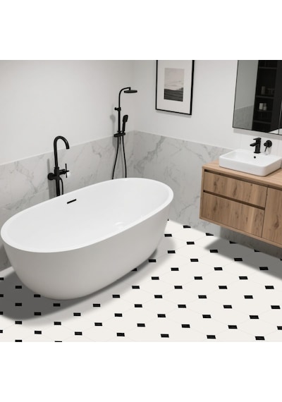 Tr 30 30 Cm 10 Adet Beyaz Siyah Kare Su Geçirmez Kaymaz Yer Karosu Çıkartması Mutfak Banyo Oturma Odası İçin