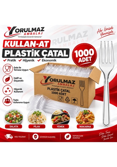 Plastik Çatal 1000 Adet Şeffaf Kullan At Tek Kullanımlık Yemek Çatalı Kahverengi