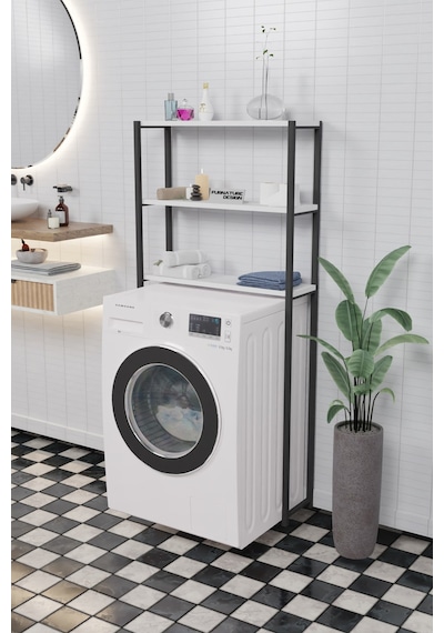 Çamaşır Makinesi Üstü Düzenleyici Raf Banyo Dolabı Rafı  Beyaz